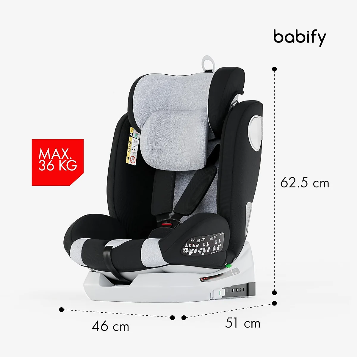 Babify Onboard 360 i-Size R129 con peso máximo declarado de 36 kg