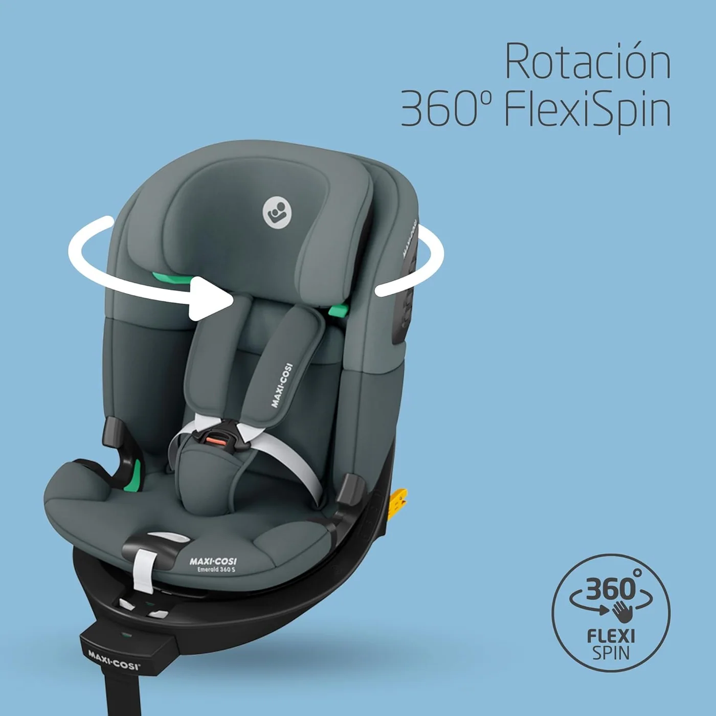 Maxi-Cosi Emerald 360 S i-Size mostrando giro 360 FlexiSpin