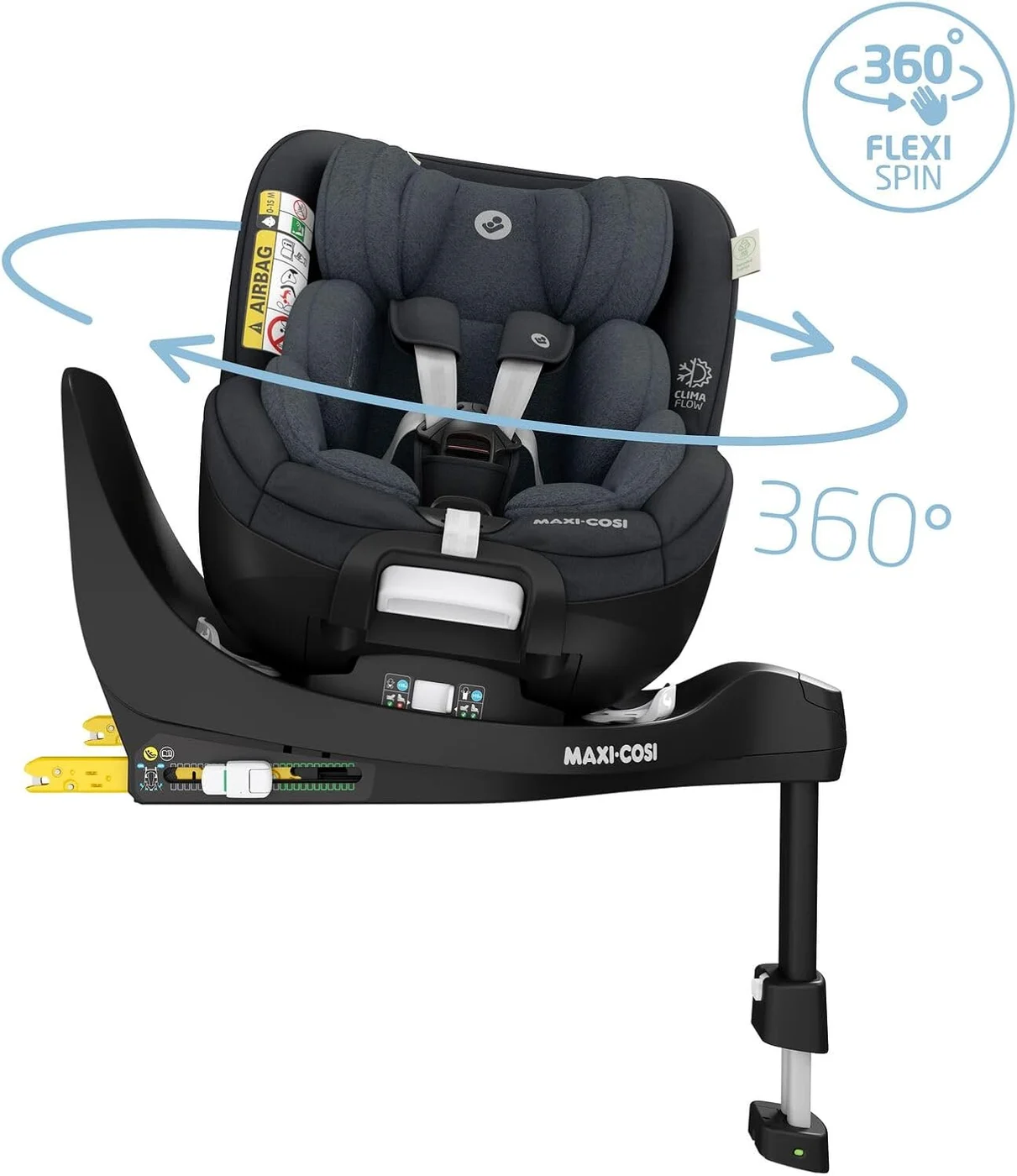 Maxi-Cosi Mica Pro Eco reclinada de lado con base Isofix y pata de apoyo