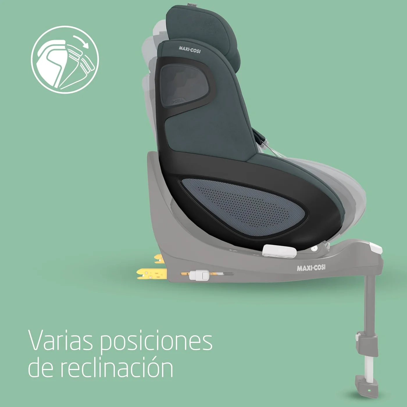 Maxi-Cosi Pearl 360 Pro con varias posiciones de reclinado sobre base FamilyFix 360 Pro