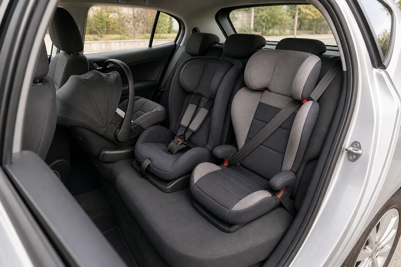 Sillas de coche para coche pequeño y tres sillas atrás